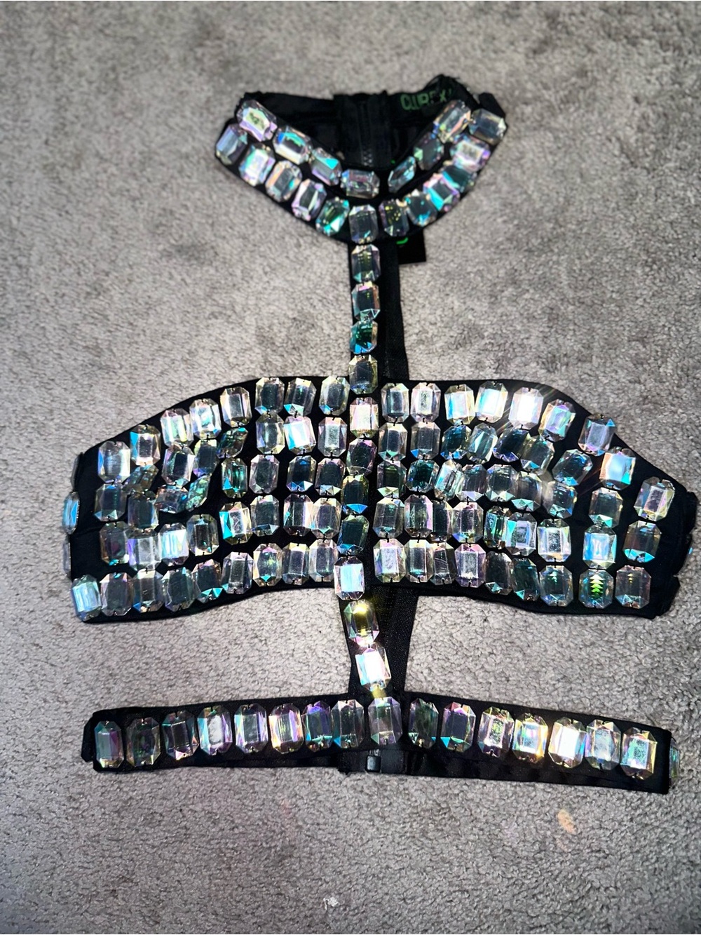 Club Exx Crystal Embellished Black Strappy Harness Top